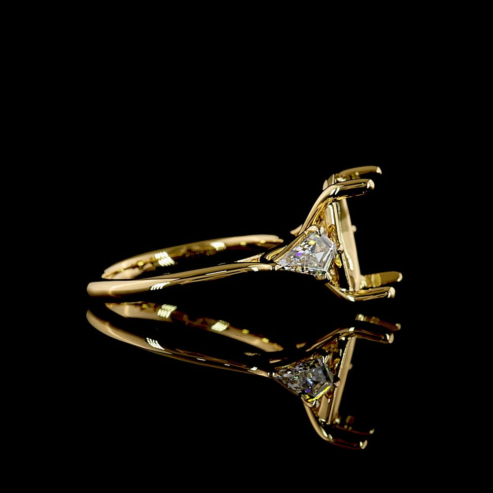18K Yellow Gold Three-Stone Ring with 4.57 Carat Cushion Brilliant Cut Lab Diamond and Kite Shape Side Lab Diamonds - 5.15 Total Carat Weight - Covaloro Fine Jewelry