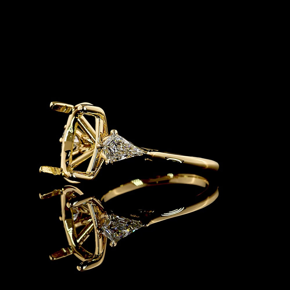 18K Yellow Gold Three-Stone Ring with 4.57 Carat Cushion Brilliant Cut Lab Diamond and Kite Shape Side Lab Diamonds - 5.15 Total Carat Weight - Covaloro Fine Jewelry
