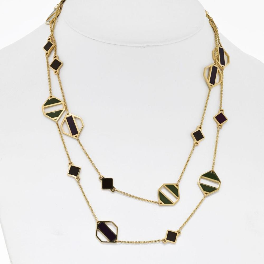 18K Yellow Gold Tiffany & Co. Geometric Enamel Necklace with Multi-Color Stripes