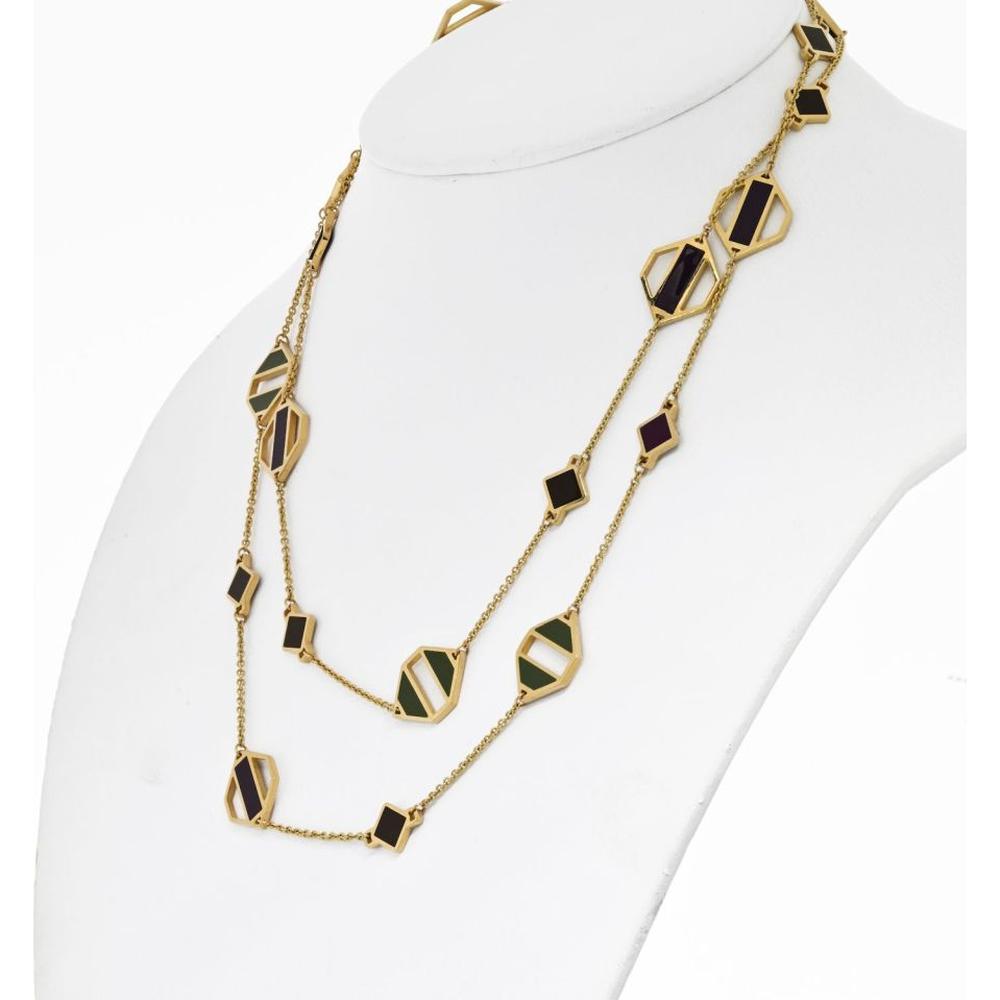 18K Yellow Gold Tiffany & Co. Geometric Enamel Necklace with Multi-Color Stripes