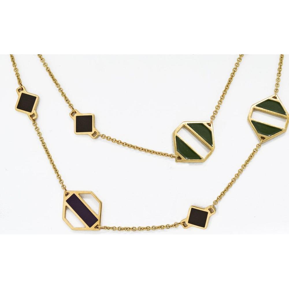 18K Yellow Gold Tiffany & Co. Geometric Enamel Necklace with Multi-Color Stripes