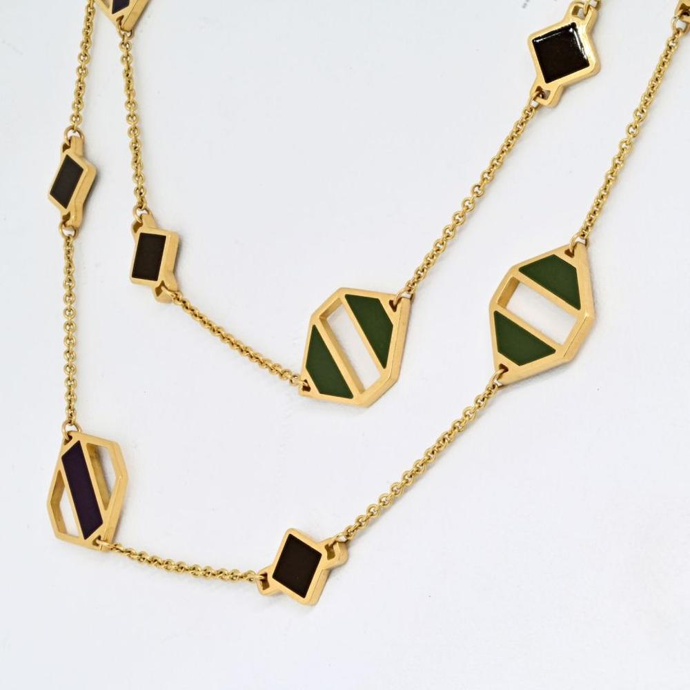 18K Yellow Gold Tiffany & Co. Geometric Enamel Necklace with Multi-Color Stripes