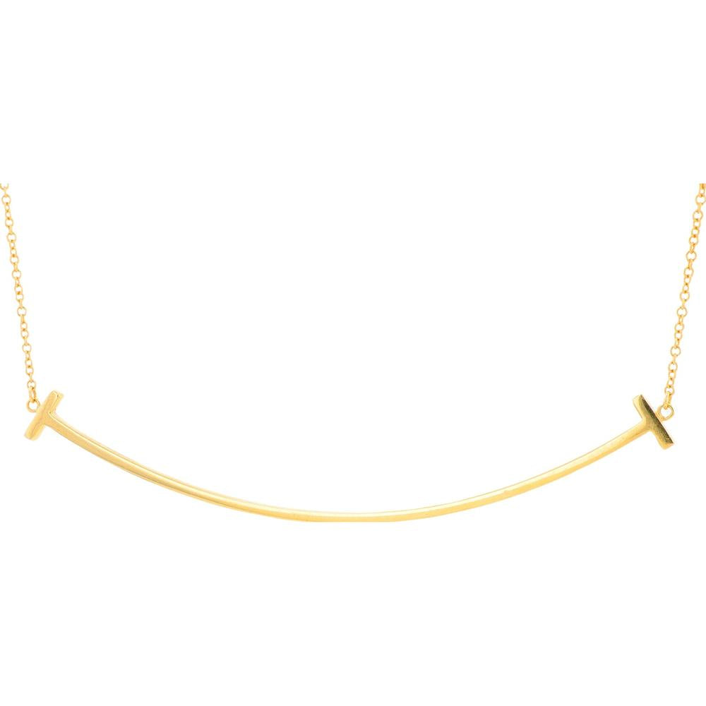 18K Yellow Gold Tiffany & Co T Smile Necklace with Curved Bar Design - 16 to 18 Inch Adjustable Chain