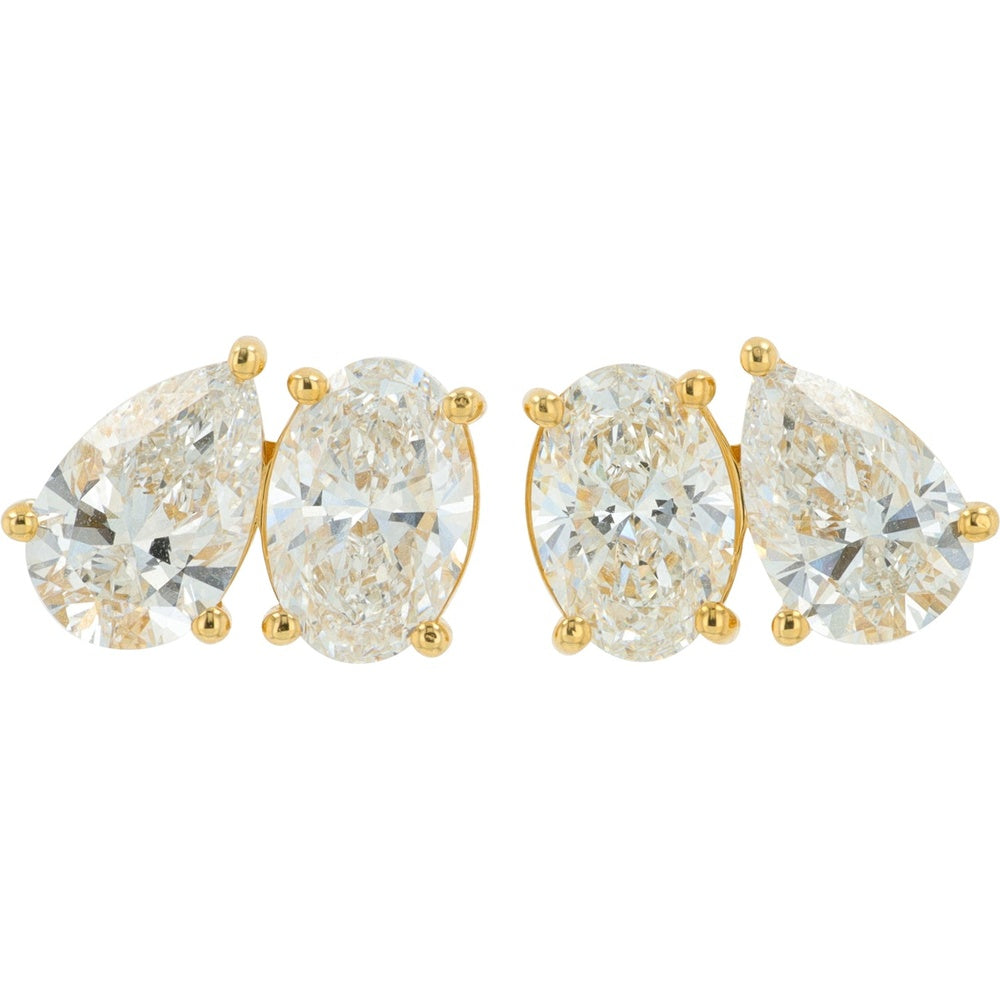 18K Yellow Gold Toi Et Moi Stud Earrings with Pear and Oval Cut Lab Grown Diamonds - 4.00 Carat Total Diamond Weight