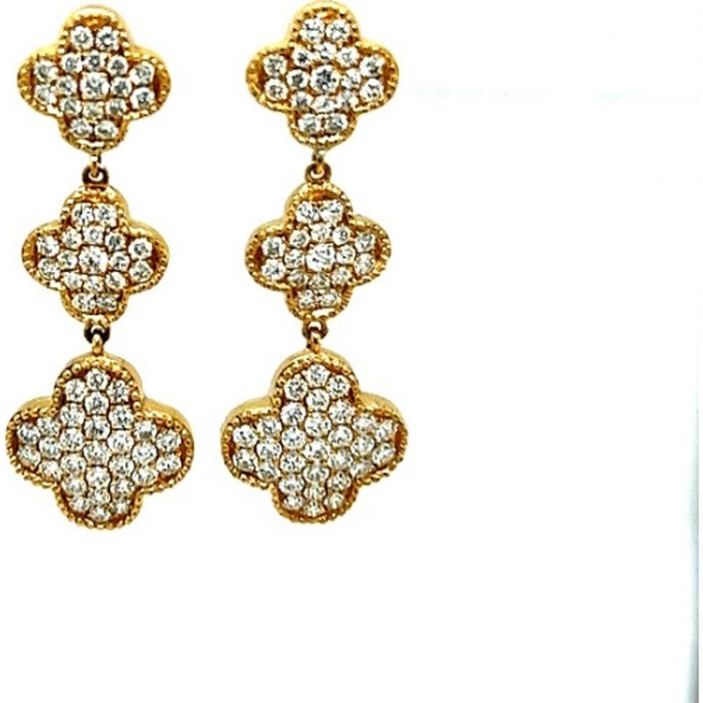 18K Yellow Gold Triple Motif Drop Earrings with Round Diamonds by Afarin