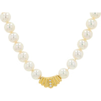 18K Yellow Gold Tsuki Pearl Necklace with Diamond Accent - 17" Length