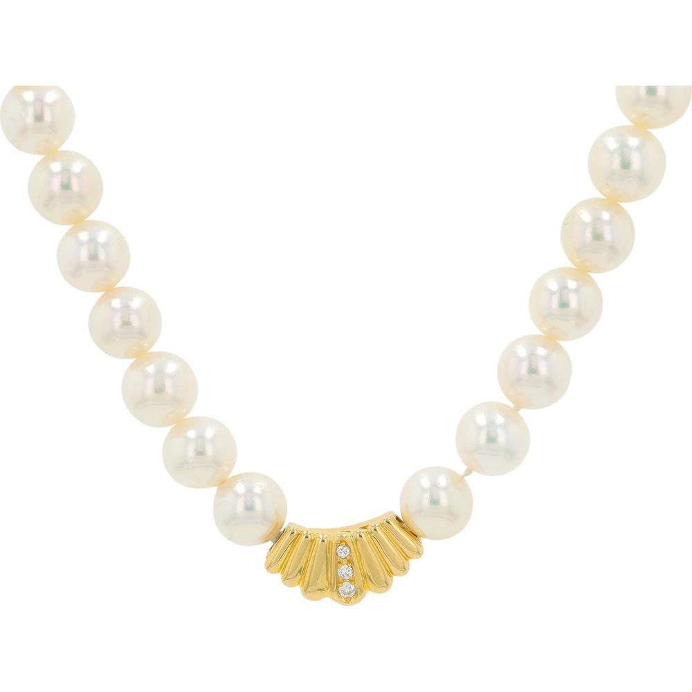 18K Yellow Gold Tsuki Pearl Necklace with Diamond Accent - 17" Length