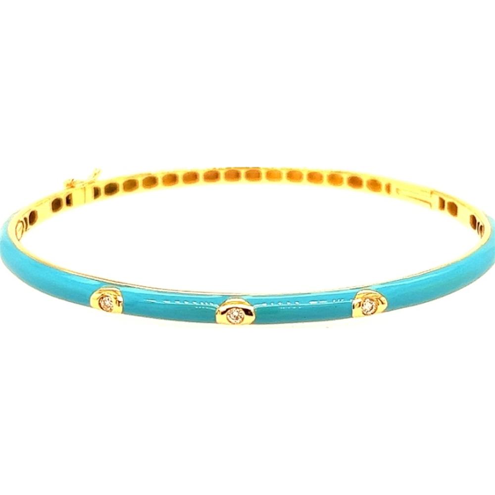 18K Yellow Gold Turquoise Enamel Bangle with Round Diamond Accents by Afarin