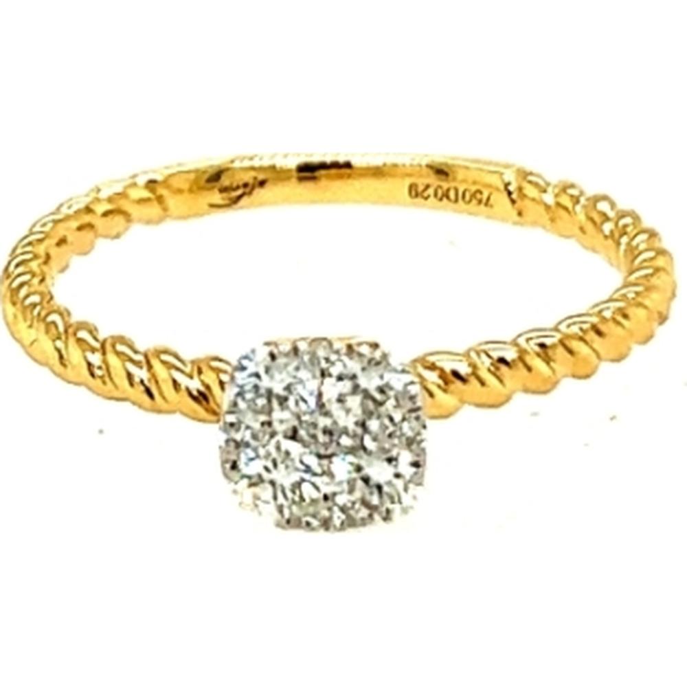 18K Yellow Gold Twisted Band Diamond Ring with Cushion-Shaped Diamond Center by Afarin