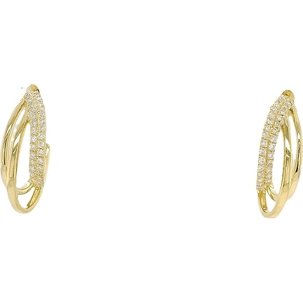 18K Yellow Gold Twisted Hoop Earrings with Pavé Set Round Diamonds by Afarin