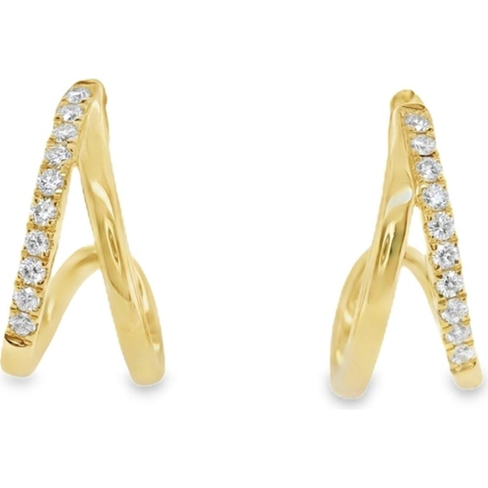 18K Yellow Gold Twisted Huggie Earrings with Front-Set Round Diamonds by Afarin