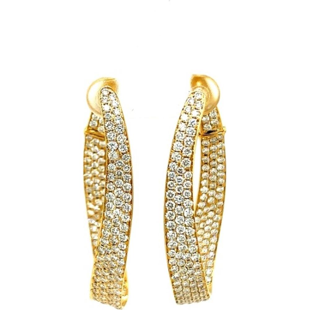 18K Yellow Gold Twisted Medium Hoop Earrings with Round Diamonds by Afarin