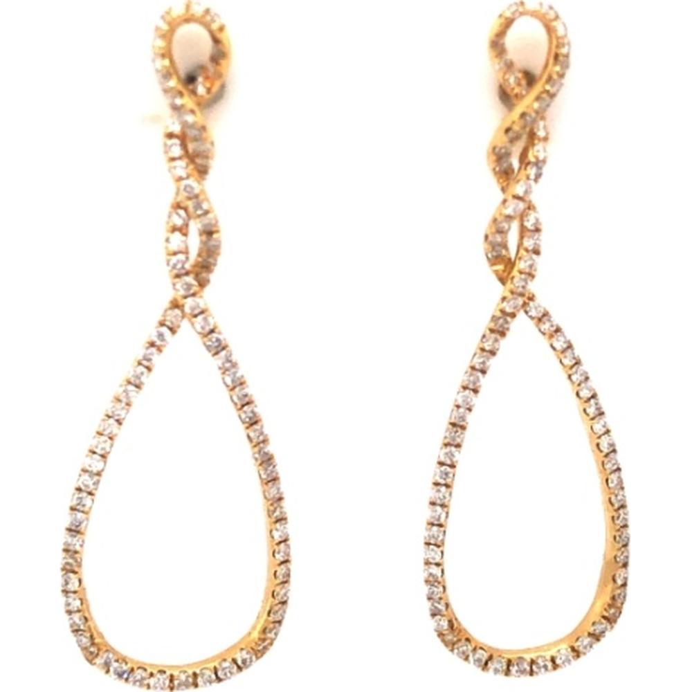 18K Yellow Gold Twisted Open Teardrop Drop Earrings with Diamonds by Afarin