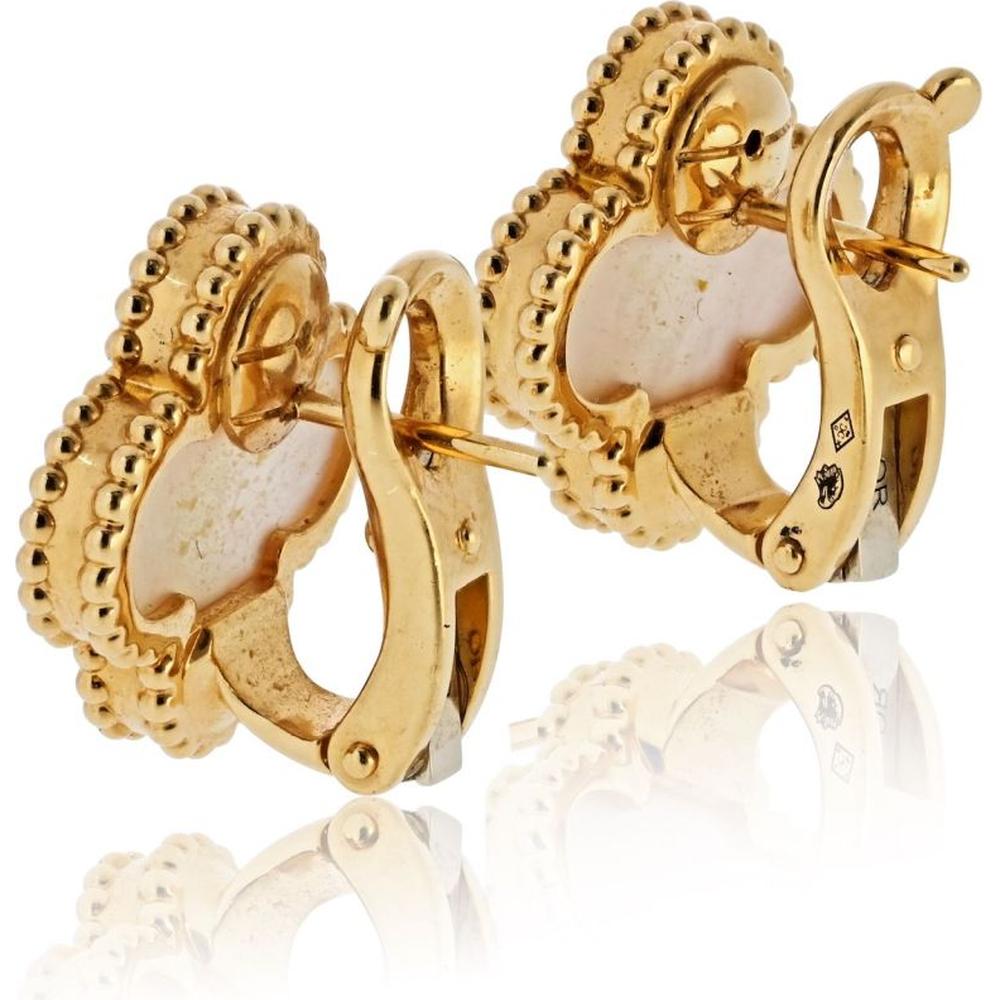 18K Yellow Gold Van Cleef & Arpels Alhambra Earrings with Mother-of-Pearl Clovers