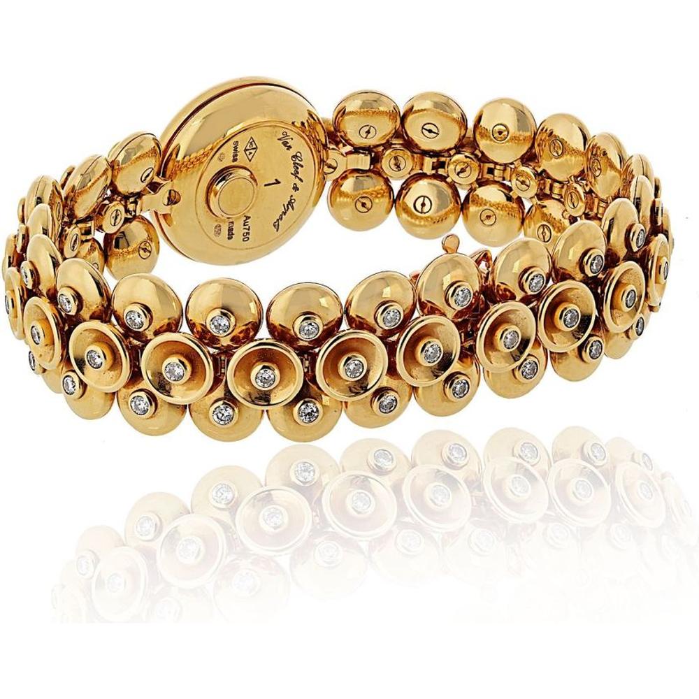 18K Yellow Gold Van Cleef & Arpels Bouton d’Or Watch with Diamond Dial and Sculpted Dome Bracelet - 2.75 Carats Total Diamond Weight