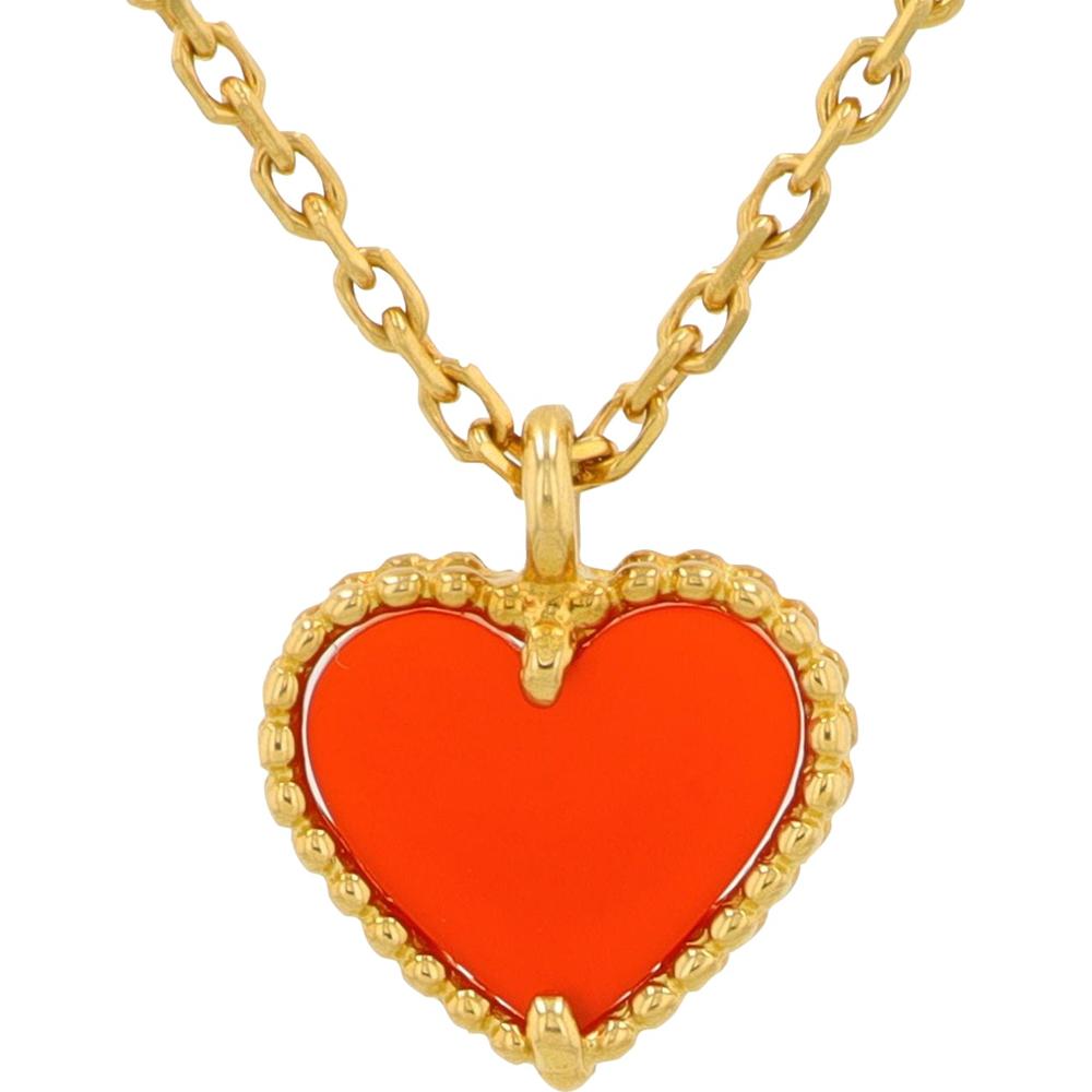 18K Yellow Gold Van Cleef & Arpels Carnelian Heart Pendant Necklace