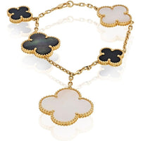 18K Yellow Gold Van Cleef & Arpels Magic Alhambra Bracelet with Mother of Pearl and Onyx - 17.6 Grams