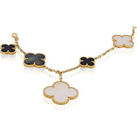 18K Yellow Gold Van Cleef & Arpels Magic Alhambra Bracelet with Mother of Pearl and Onyx - 17.6 Grams