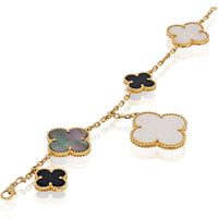 18K Yellow Gold Van Cleef & Arpels Magic Alhambra Bracelet with Mother of Pearl and Onyx - 17.6 Grams