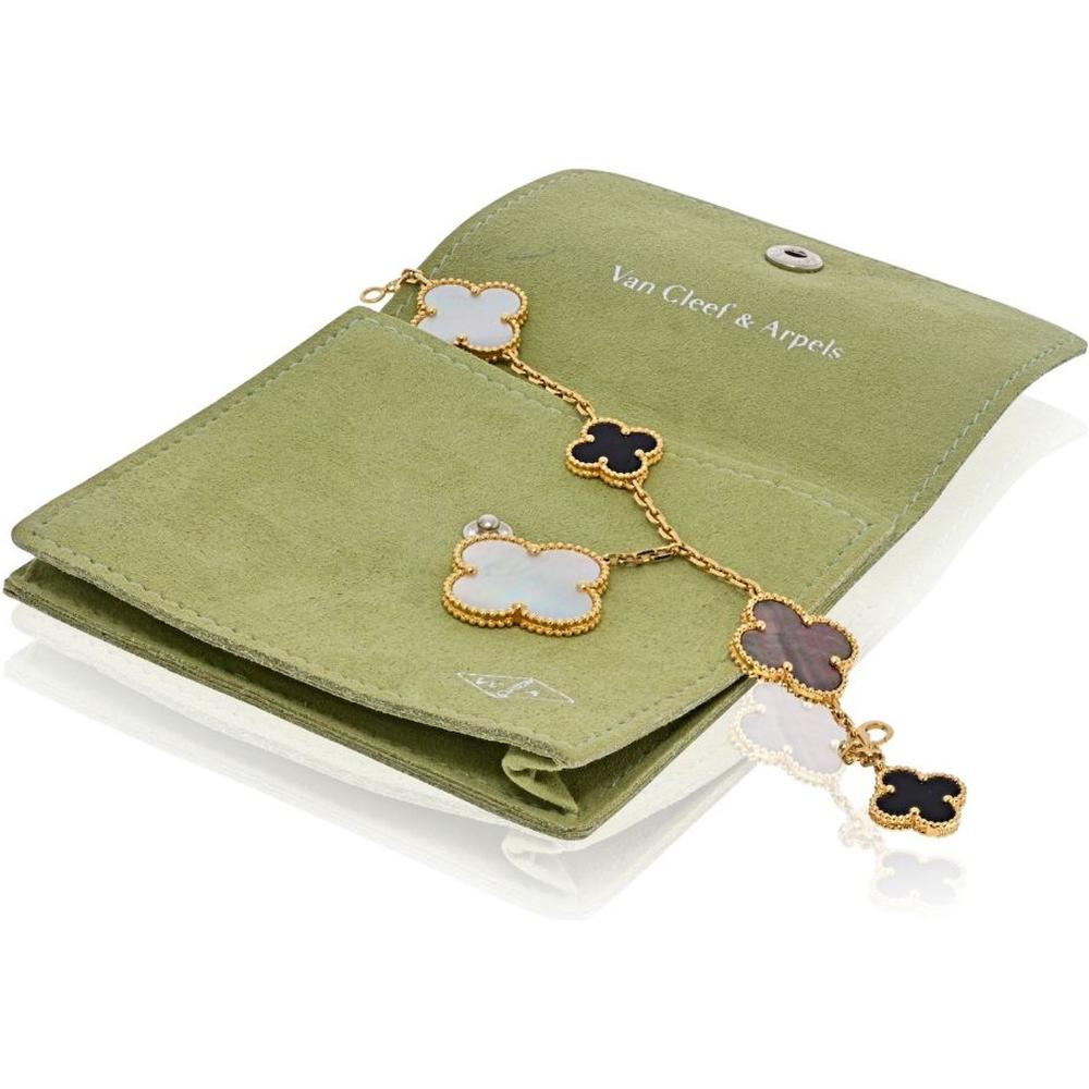18K Yellow Gold Van Cleef & Arpels Magic Alhambra Bracelet with Mother of Pearl and Onyx - 17.6 Grams