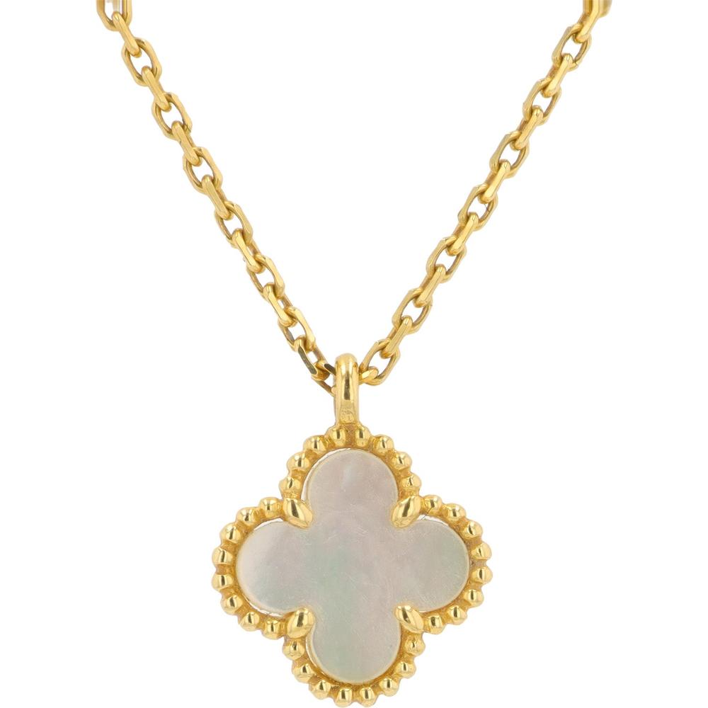 18K Yellow Gold Van Cleef & Arpels Mother Of Pearl Sweet Alhambra Pendant - Signature Designer Piece