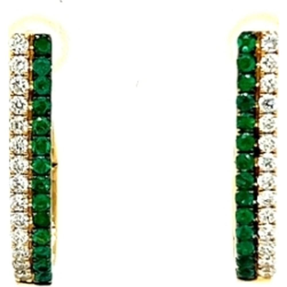 18K Yellow Gold Vertical Drop Earrings with Emerald and Diamond Rows by Afarin