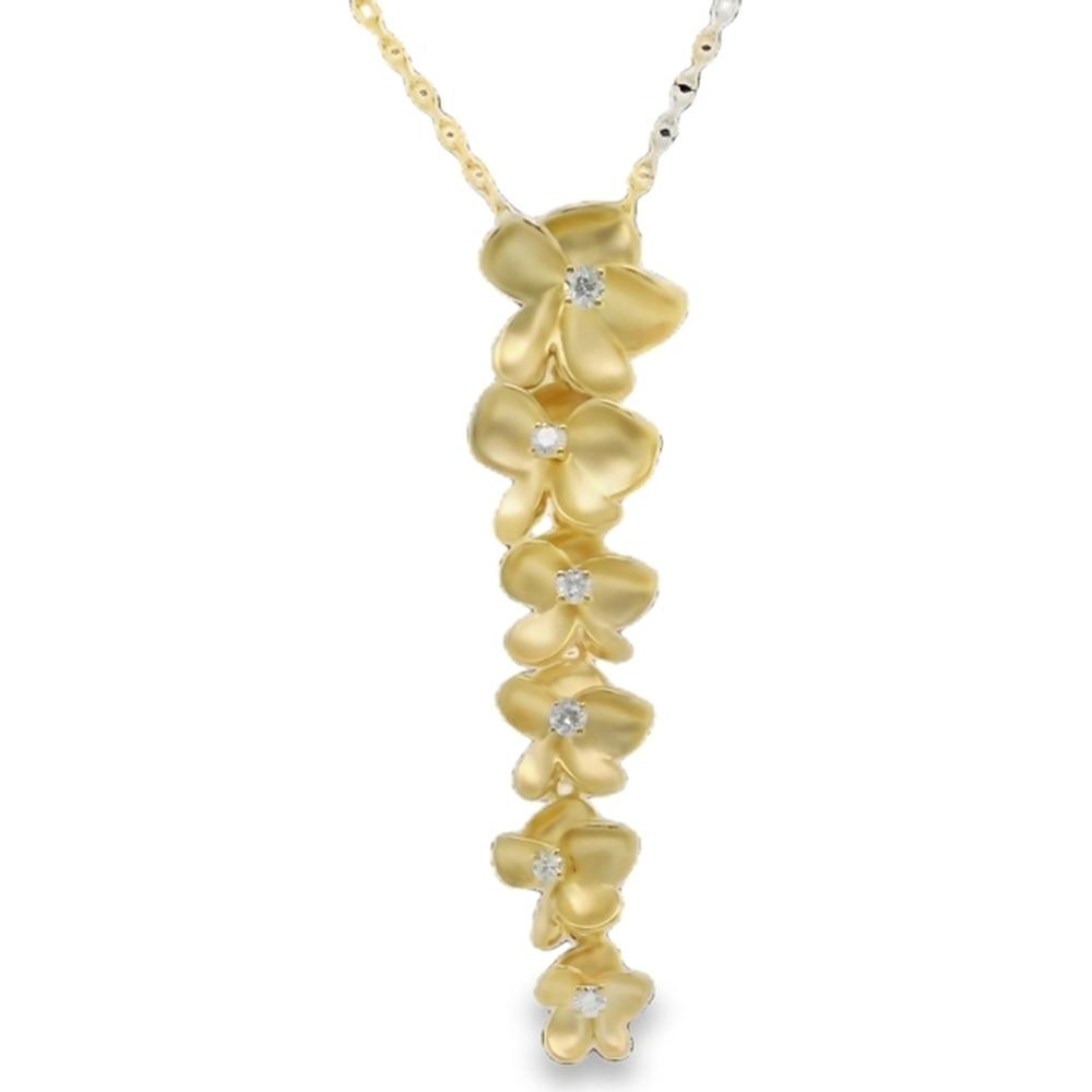 18K Yellow Gold Vertical Flower Pendant Necklace with Round Diamonds by Afarin