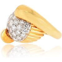 18K Yellow Gold Vintage Cocktail Ring with Pave-Set Diamonds by David Webb - 1970s Iconic Twist Design