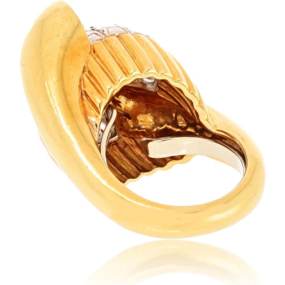 18K Yellow Gold Vintage Cocktail Ring with Pave-Set Diamonds by David Webb - 1970s Iconic Twist Design