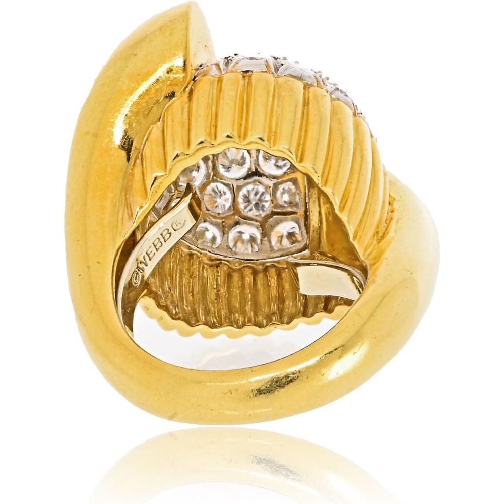 18K Yellow Gold Vintage Cocktail Ring with Pave-Set Diamonds by David Webb - 1970s Iconic Twist Design