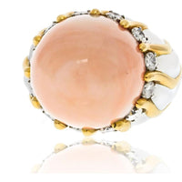 David Webb 18K Yellow Gold Vintage Coral Diamond Ring
