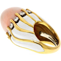 David Webb 18K Yellow Gold Vintage Coral Diamond Ring