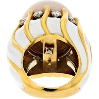 David Webb 18K Yellow Gold Vintage Coral Diamond Ring