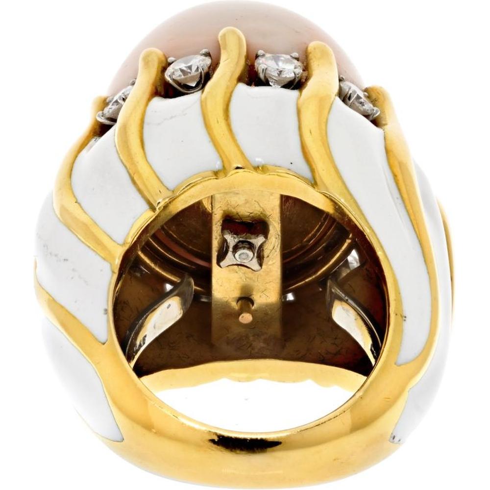 David Webb 18K Yellow Gold Vintage Coral Diamond Ring