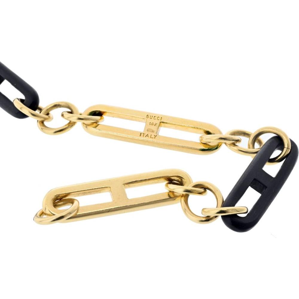 18K Yellow Gold Vintage Gucci Link Bracelet with Wood Elements