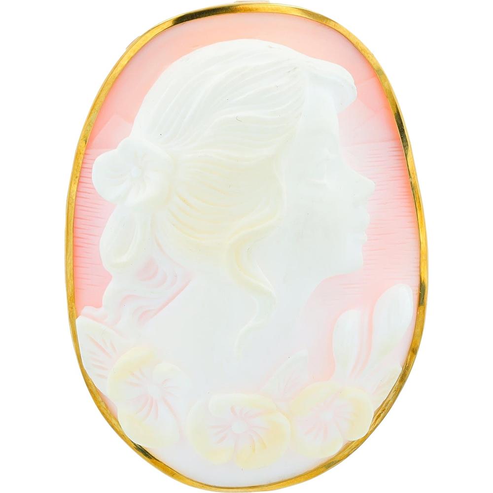 18K Yellow Gold Vintage-Inspired Cameo Pendant with Intricate Carving