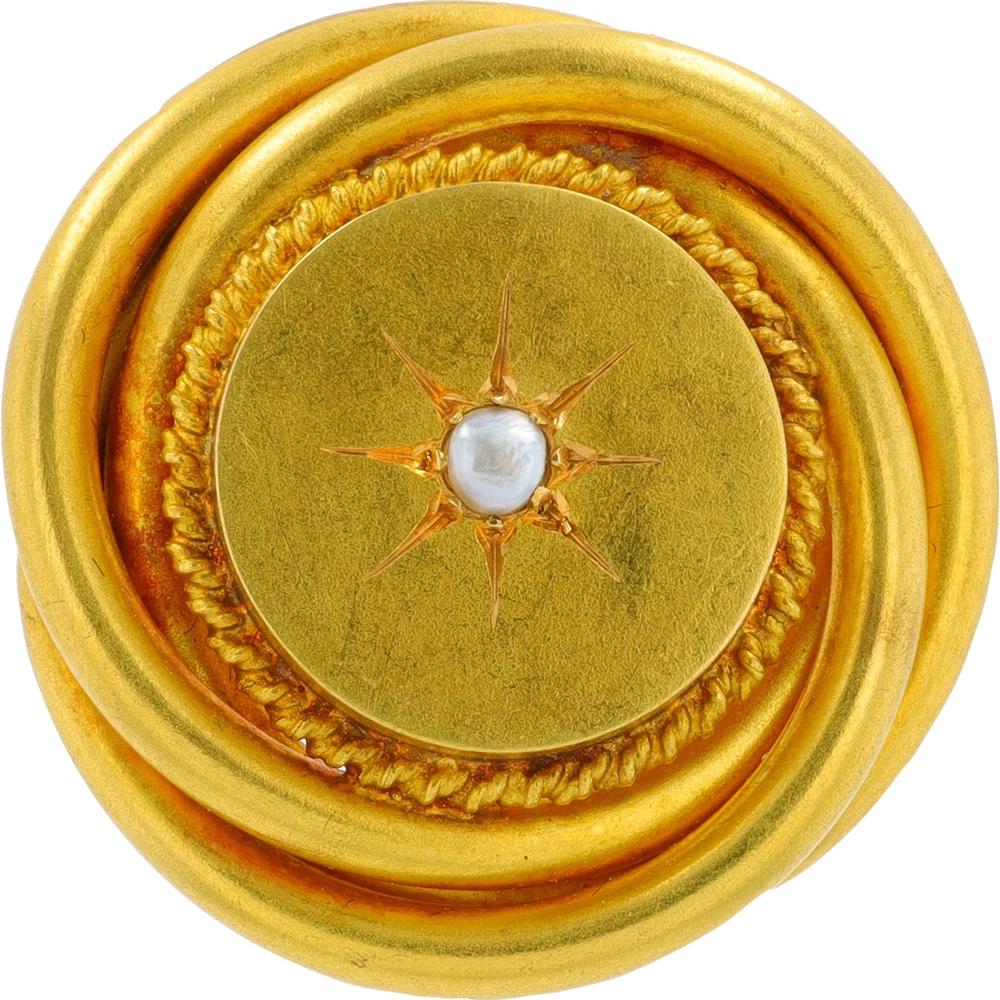 18K Yellow Gold Vintage Pearl Brooch with Starburst Design - Circa 1900