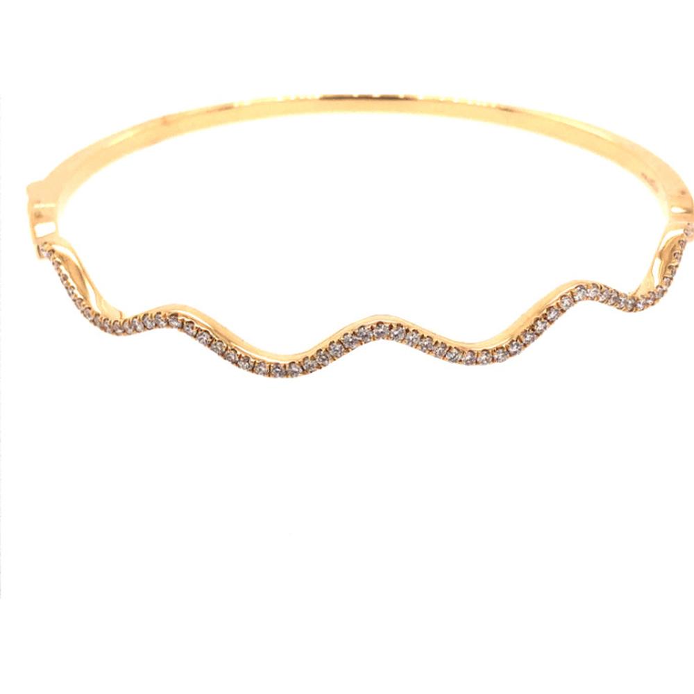 18K Yellow Gold Wave Diamond Bangle Bracelet by Afarin