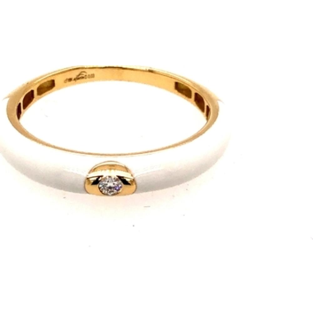 18K Yellow Gold White Enamel Band Ring with Round Diamond Accent by Afarin