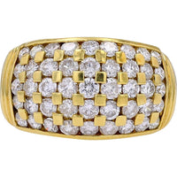 18K Yellow Gold Wide Band Ring with 2.05 Carats of Round Brilliant Diamonds - Checkerboard Design