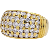 18K Yellow Gold Wide Band Ring with 2.05 Carats of Round Brilliant Diamonds - Checkerboard Design