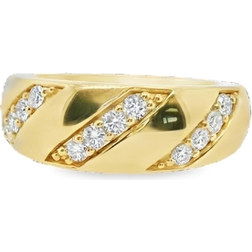 18K Yellow Gold Wide Band Ring with Diagonal Round Diamonds by Afarin