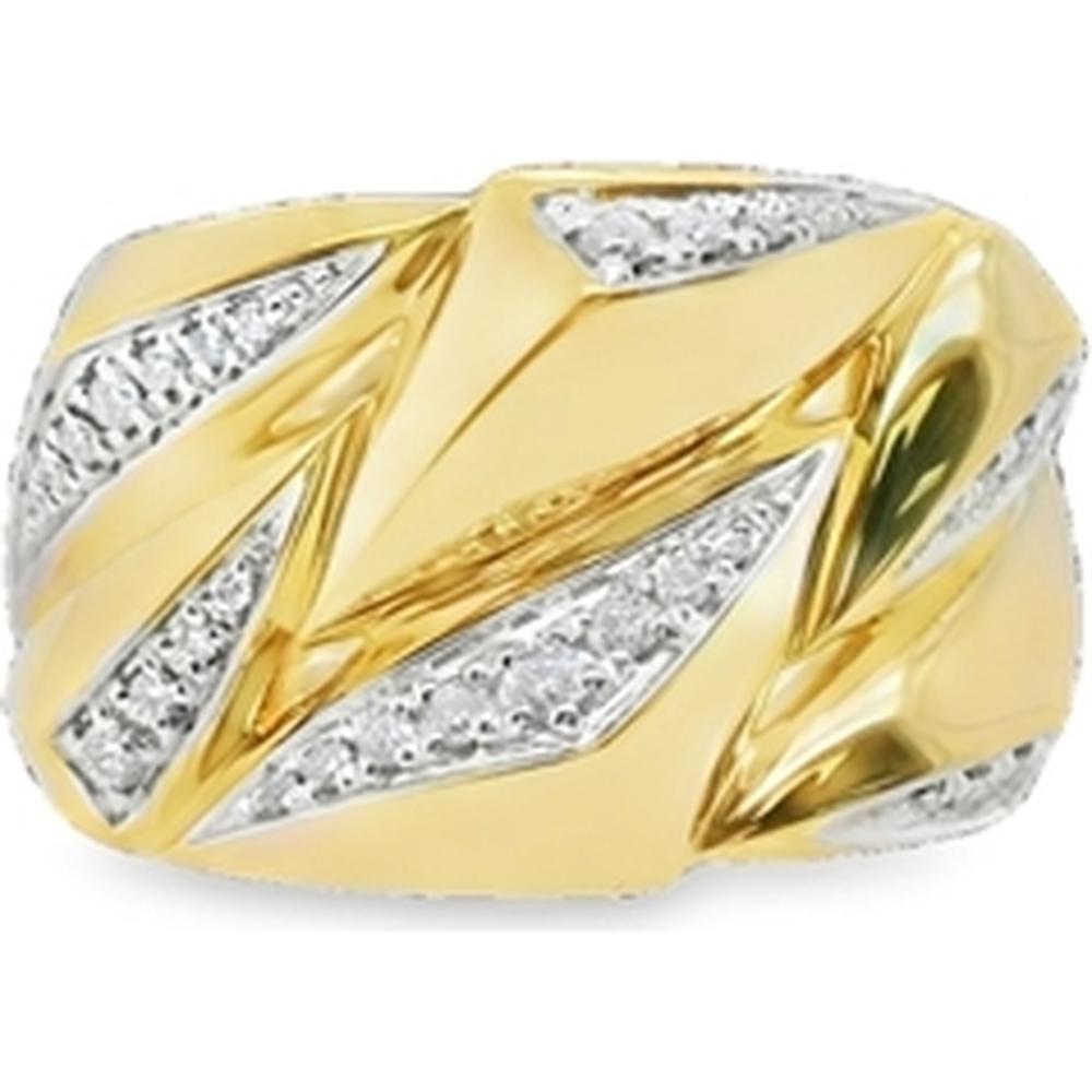 18K Yellow Gold Wide Band Ring with Marquise-Shaped Diamond Accents by Afarin