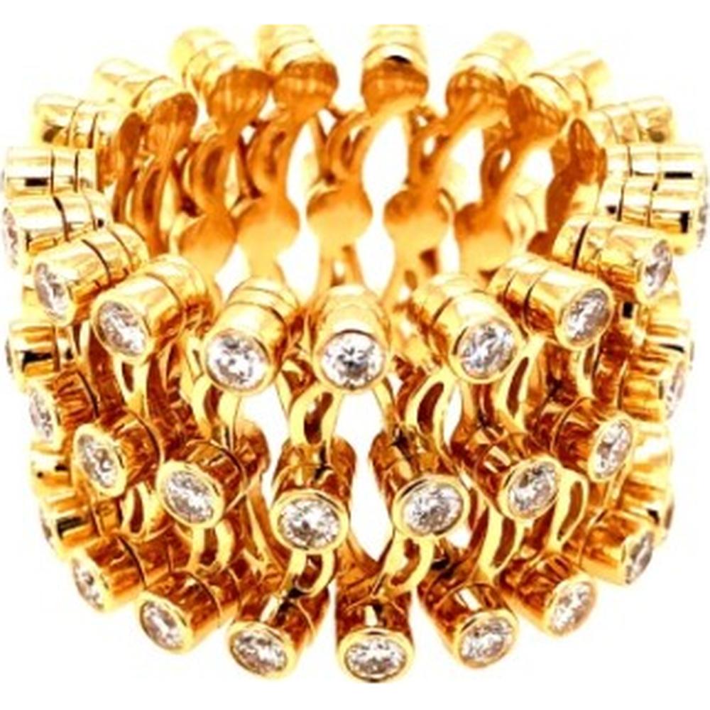18K Yellow Gold Wide Band Ring with Round Bezel-Set Diamonds by Afarin