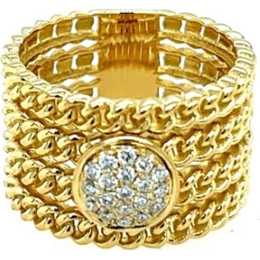 18K Yellow Gold Wide Band Ring with Round Diamond Cluster Center by Afarin