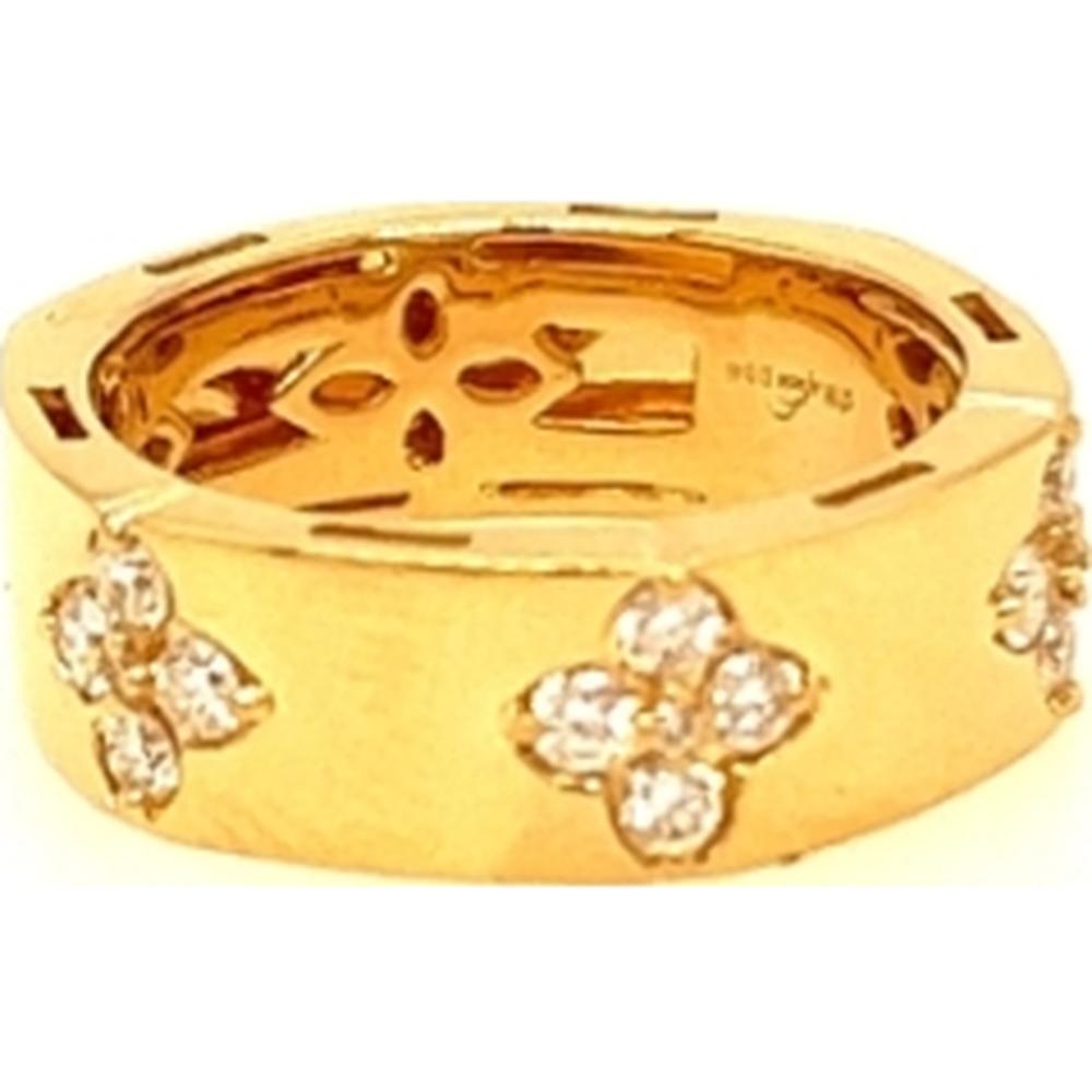 18K Yellow Gold Wide Band Ring with Round Diamond Floral Motifs by Afarin