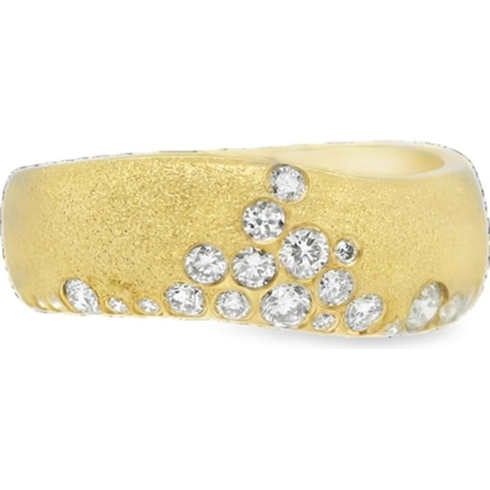 18K Yellow Gold Wide Band Ring with Scattered Flush-Set Round Diamonds by Afarin