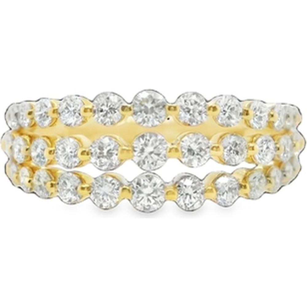 18K Yellow Gold Wide Band Ring with Three Rows of Round Diamonds by Afarin