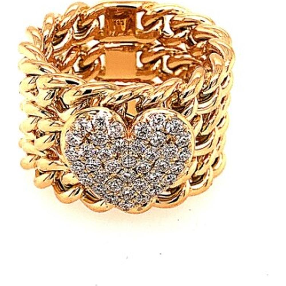 18K Yellow Gold Wide Chain Ring with Diamond Heart Motif by Afarin
