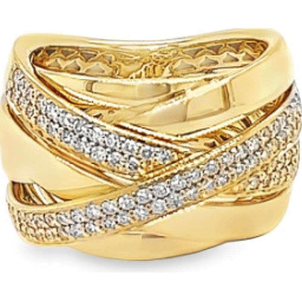 18K Yellow Gold Wide Crossover Ring with Pavé Set Diamonds by Afarin